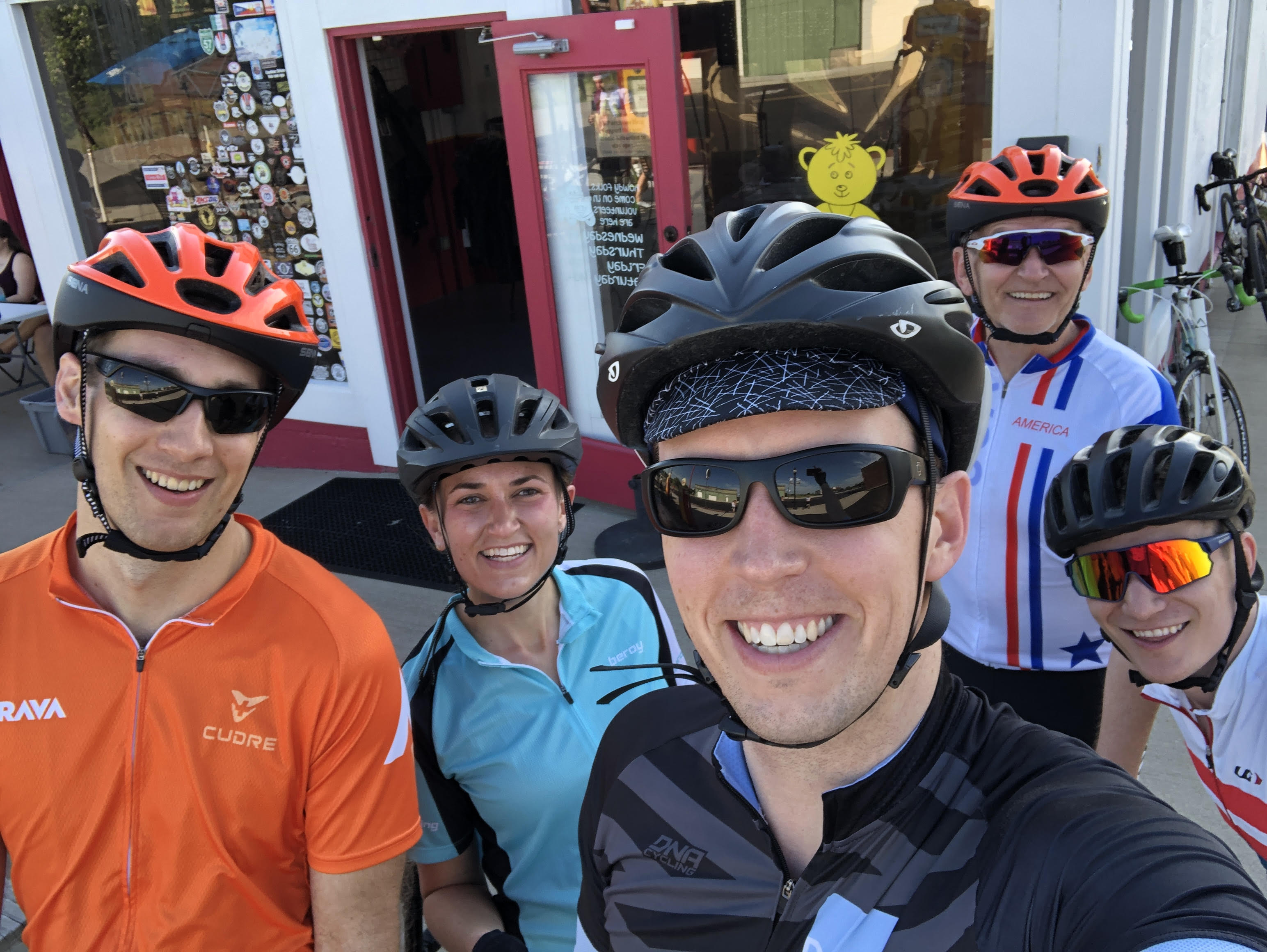 Neighbors on a group bike ride together